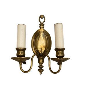 Antique Solid Brass Dutch Colonial Style Wall Sconce with Pull Two Light